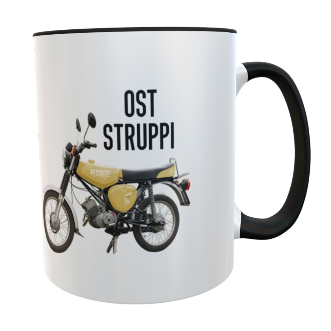 Ost Struppi Keramiktasse 330 ml mit gelbem Simson Motiv – Spülmaschinenfester Kaffeebecher mit schwarzem Henkel