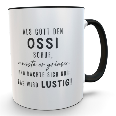 Lustige Ossi-Tasse mit Spruch – schwarzer Henkel