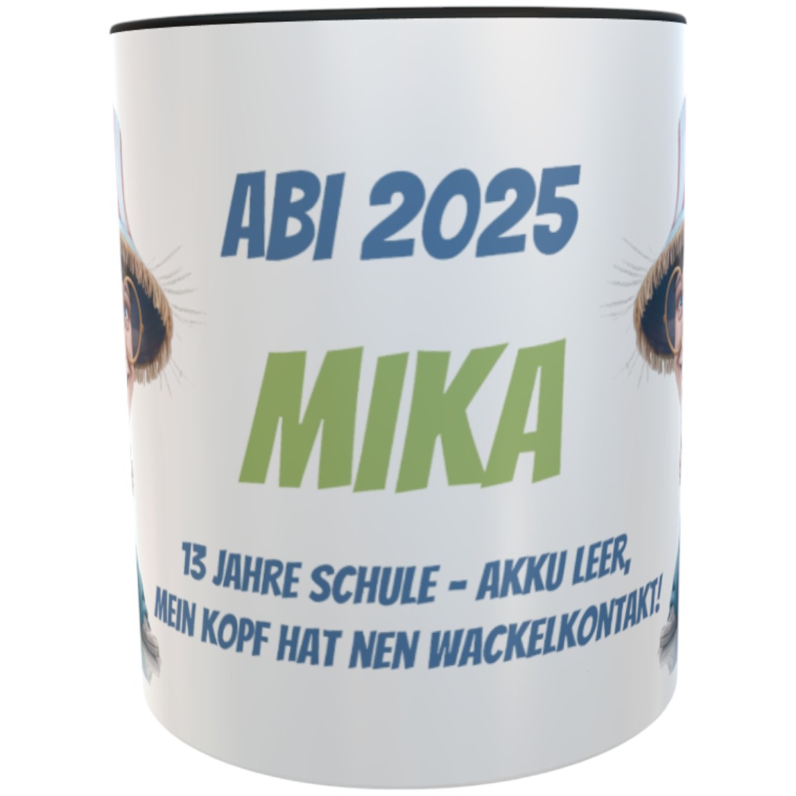 Personalisierte Abi-Tasse 2025 – 13 Jahre Schule – Akku leer, mein Kopf hat nen Wackelkontakt! – Lustiges Abitur-Geschenk mit Name