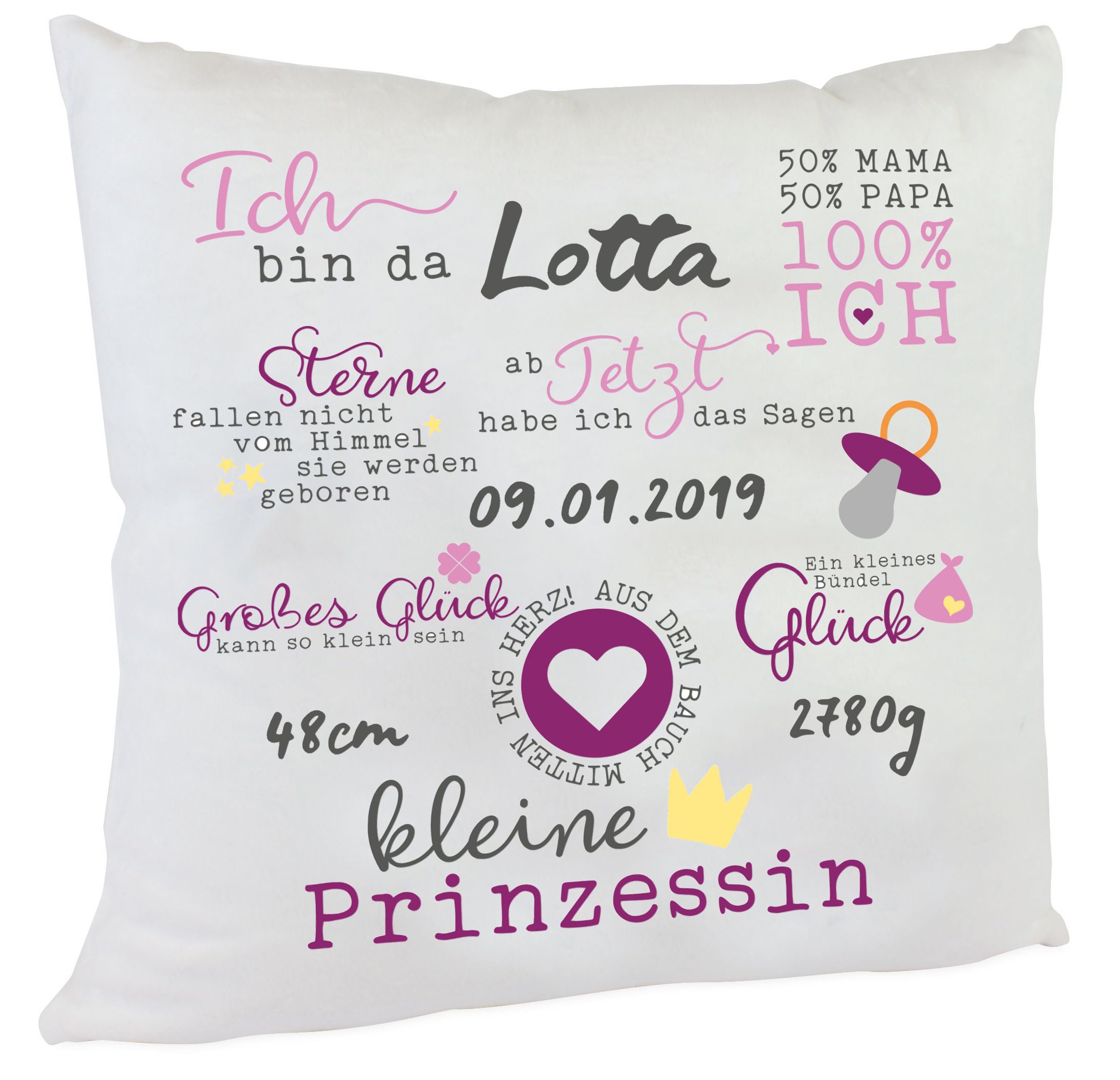 Personalisiertes Namenskissen Spruch zur Geburt oder Taufe Mädchen