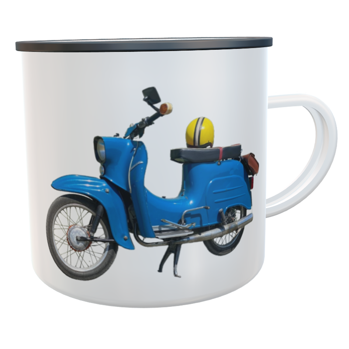Emaille-Tasse blaue Simson Schwalbe von falk_on_tour mit Wunschname