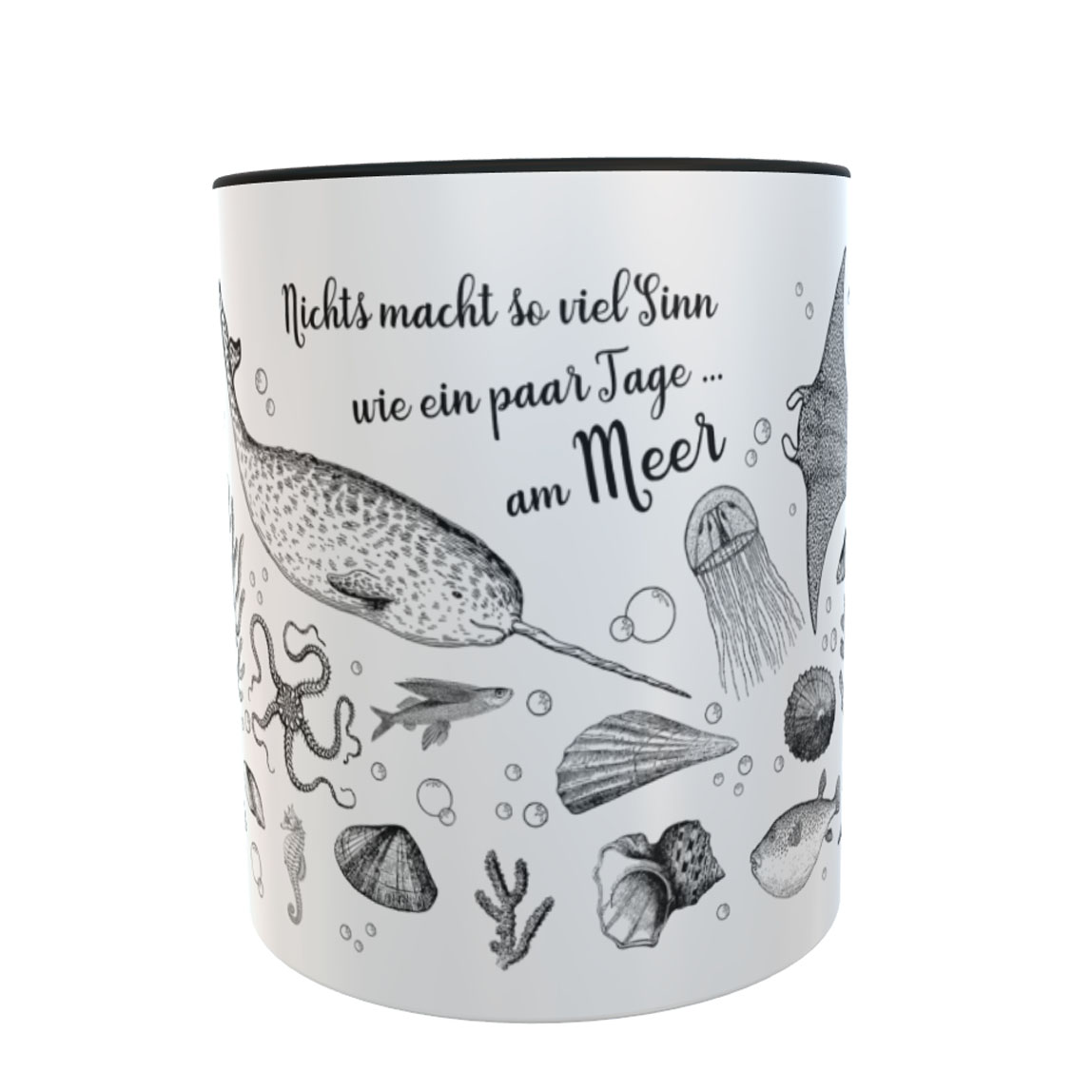 personalisierte Tasse Meersbewohner schwarz