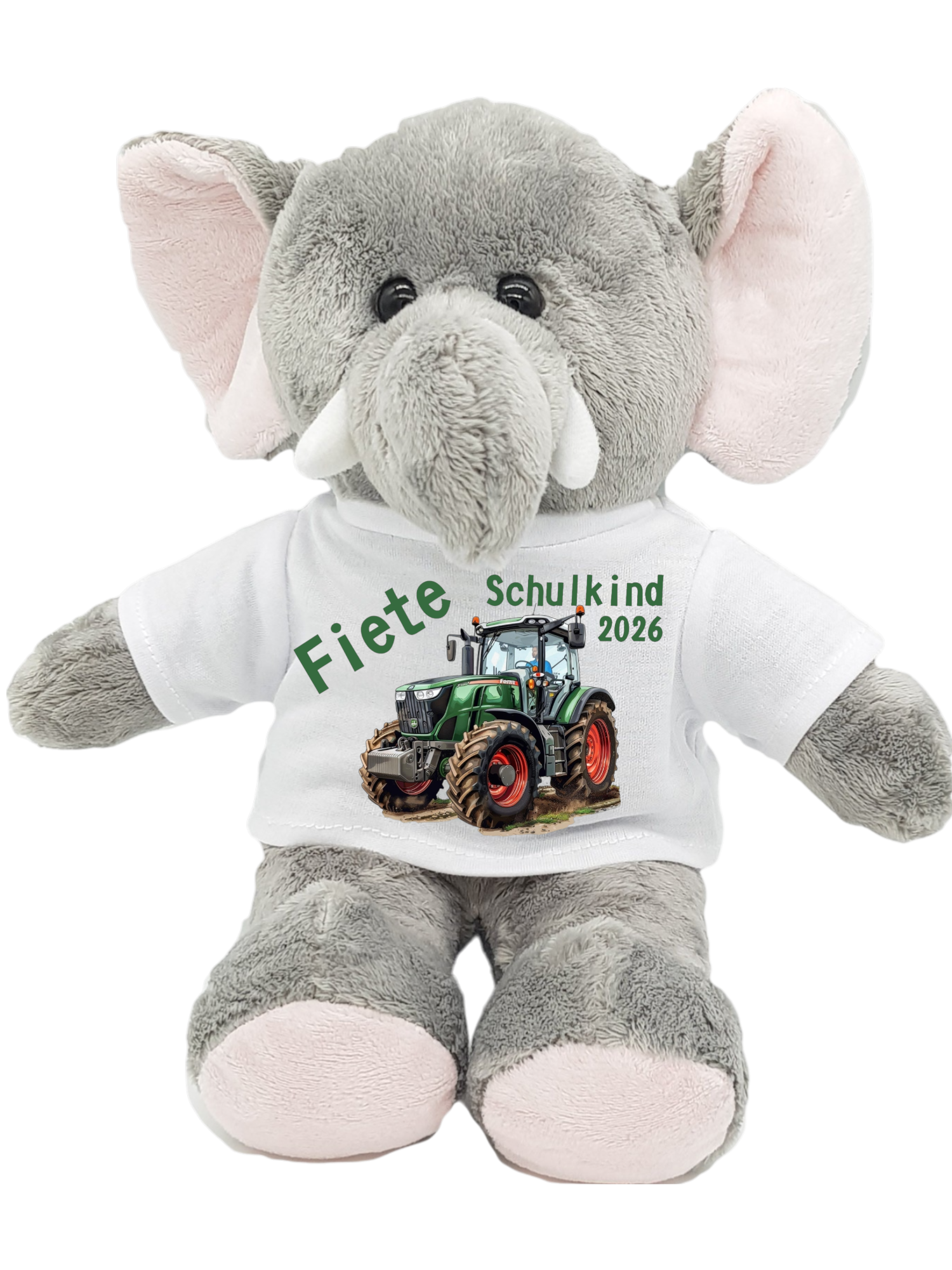 personalisierter Elefant Kuscheltier Traktor dunkelgrün für die Zuckertüte
