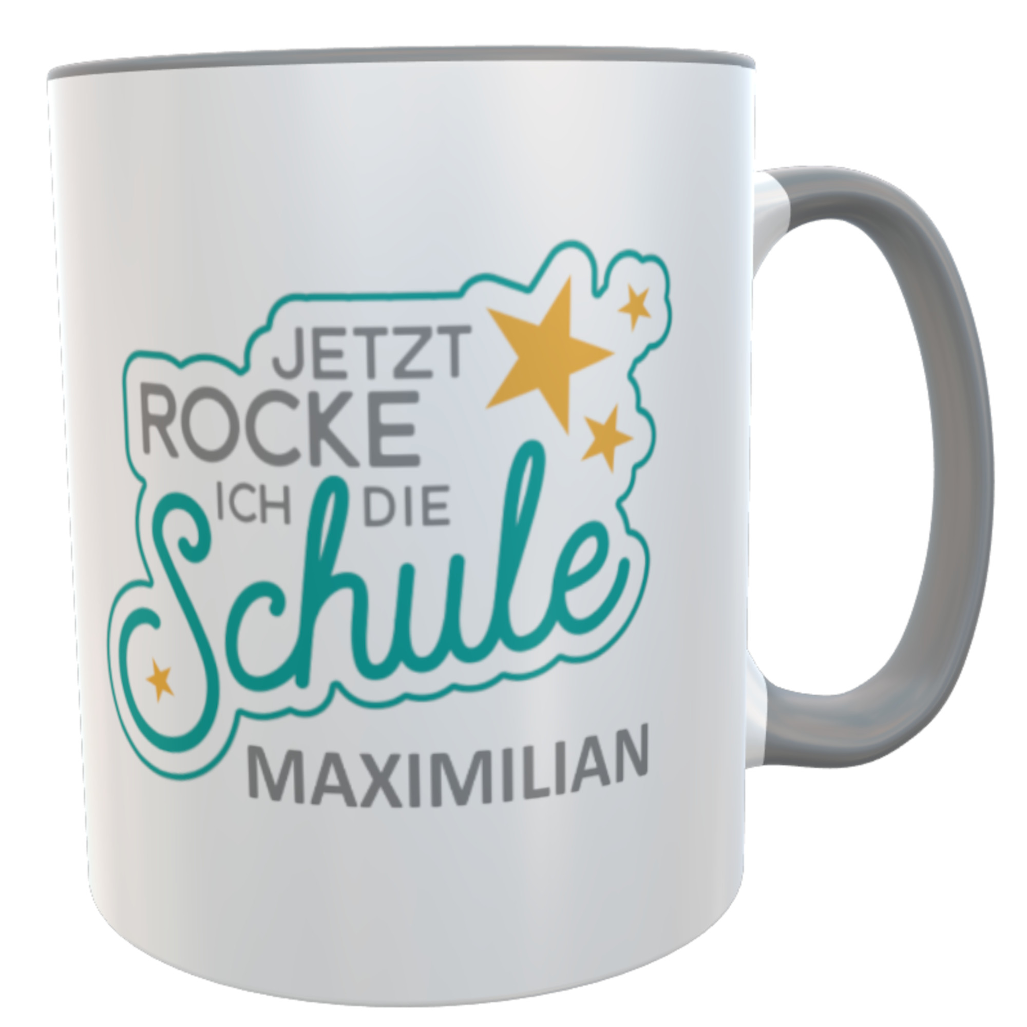 Tasse Schulkind Stempel Jetzt rocke ich ... mit Namen 2024 zur Einschulung