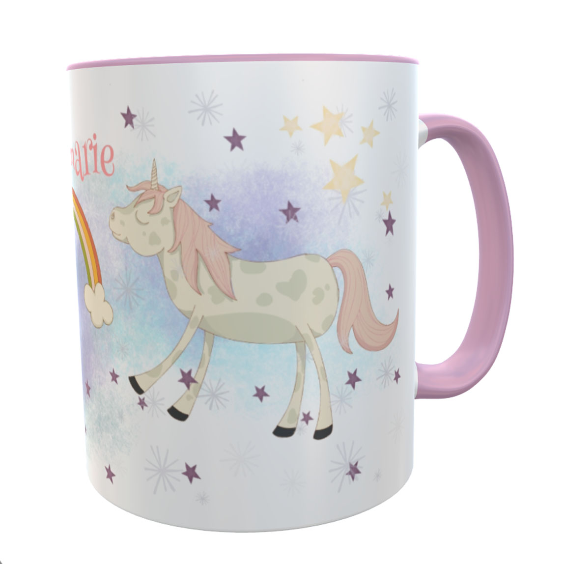personalisierte Tasse Einhorn Regenbogen rosa