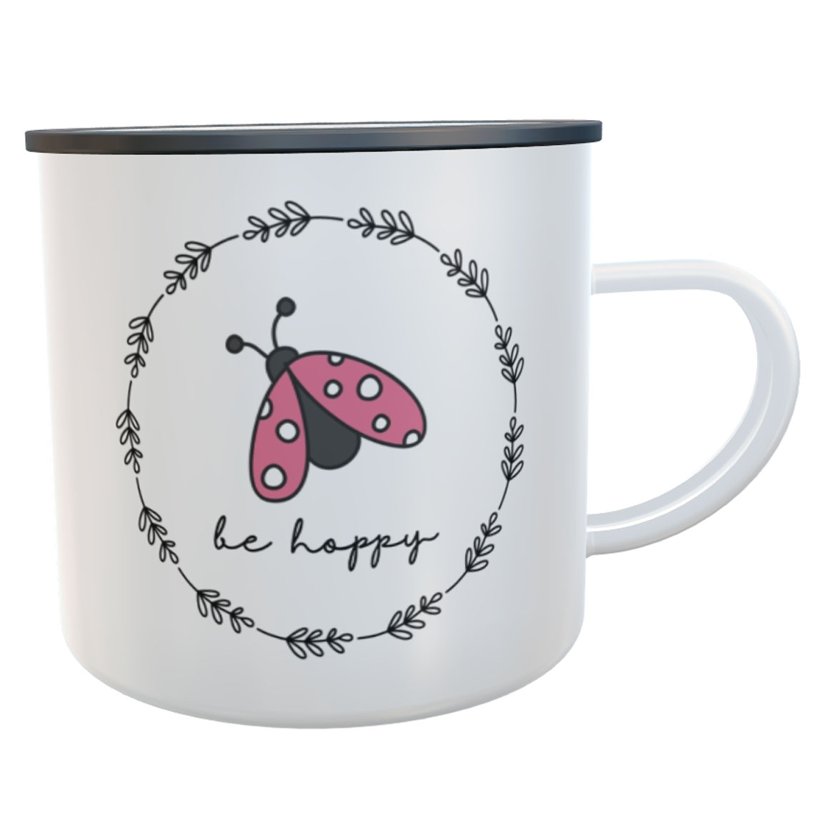 personalisierte Emaille-Tasse Käfer be happy