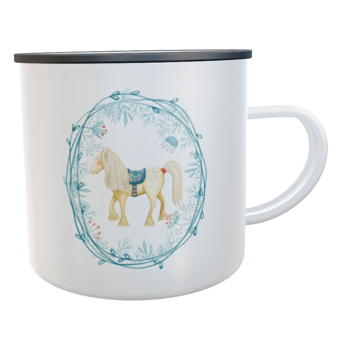 Emaillebecher Weihnachts-Pferd Tasse Schweden