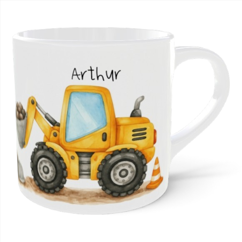 Personalisierte Kindertasse Schaufelbagger mit Namen – 180 ml Kunststoff