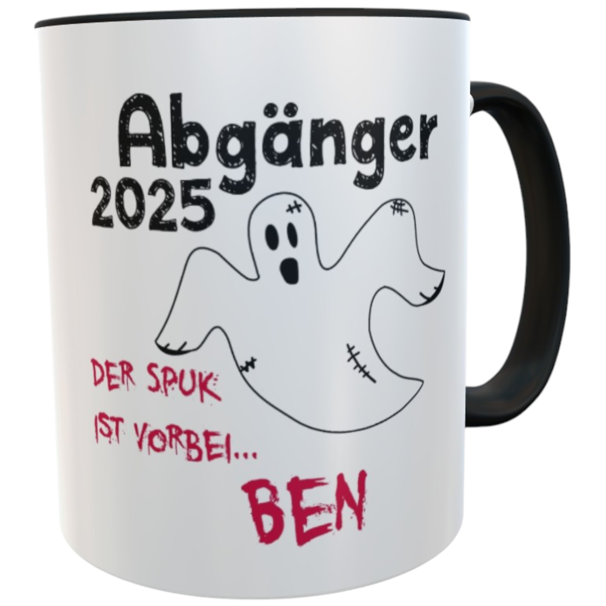Personalisierte Abschluss-Tasse Abgänger lustiger Spruch, Namen schwarz