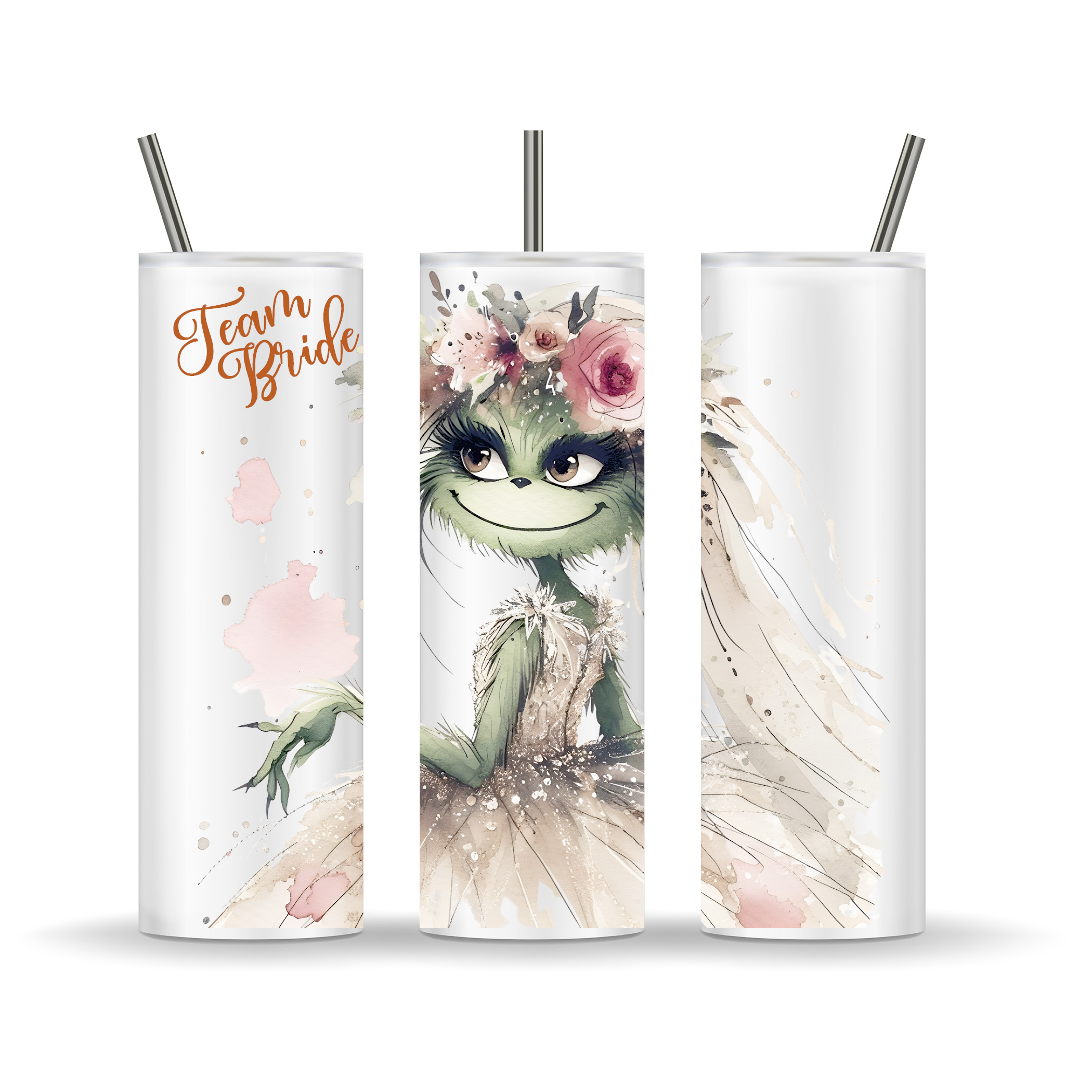 To-Go-Becher Braut Bougie Spruch Team Bride mit Namen