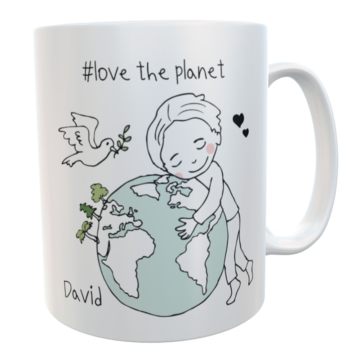Tasse love the planet Friedenstaube Junge mit Namen weiß spülmaschinenfest