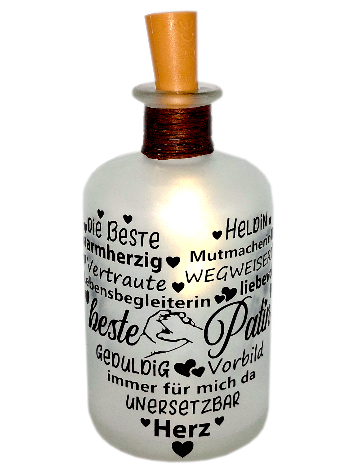 LED-Leuchtflasche beste Patin mit Hand Geschenk Geschenkflasche