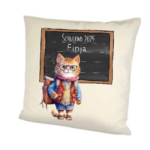 Schulkind 2025 Kissen – Motiv Katze – personalisierbar mit Name