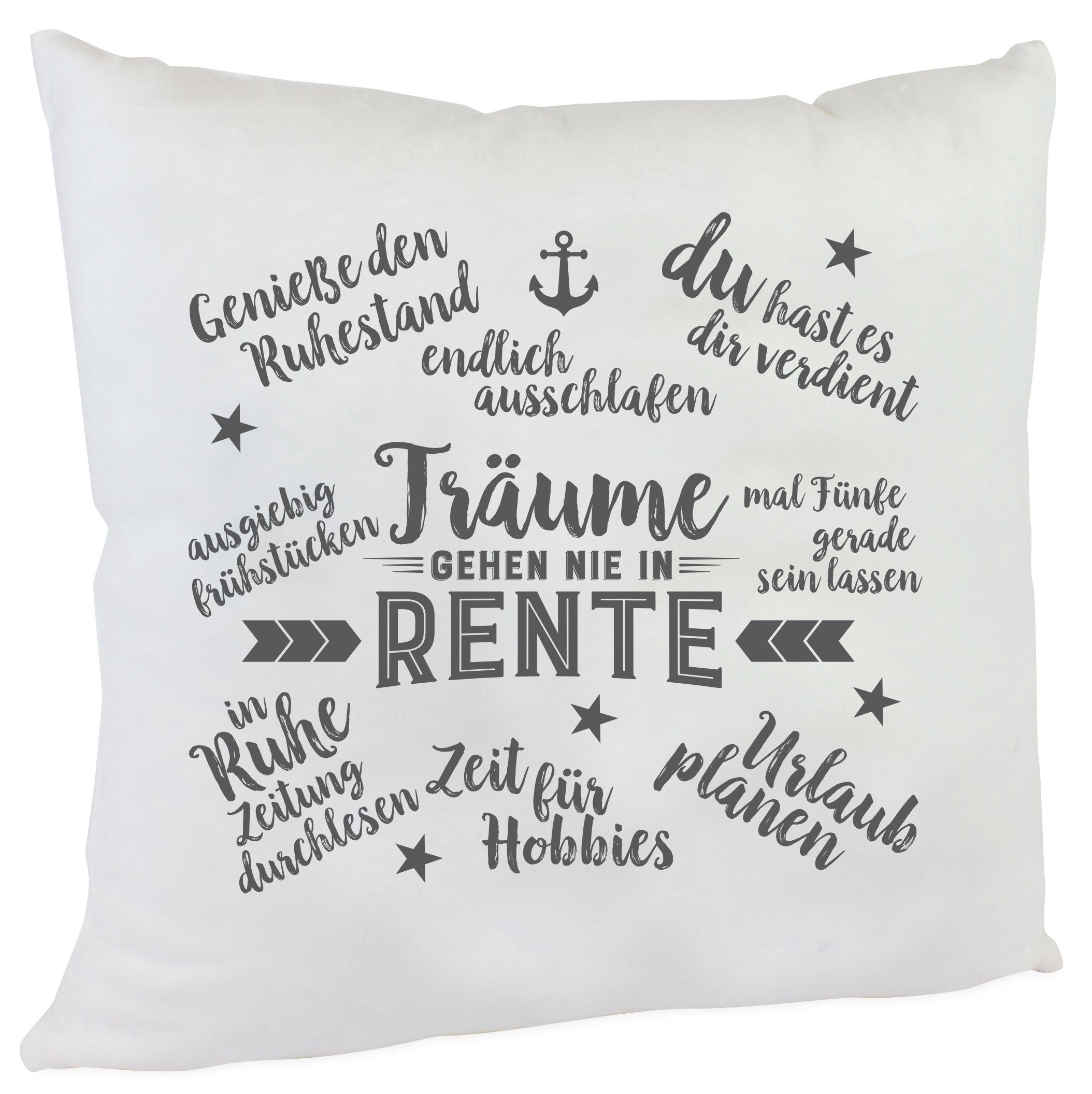 Kissen Ruhestand Träume gehen nie in Rente Abschiedsgeschenk flauschig