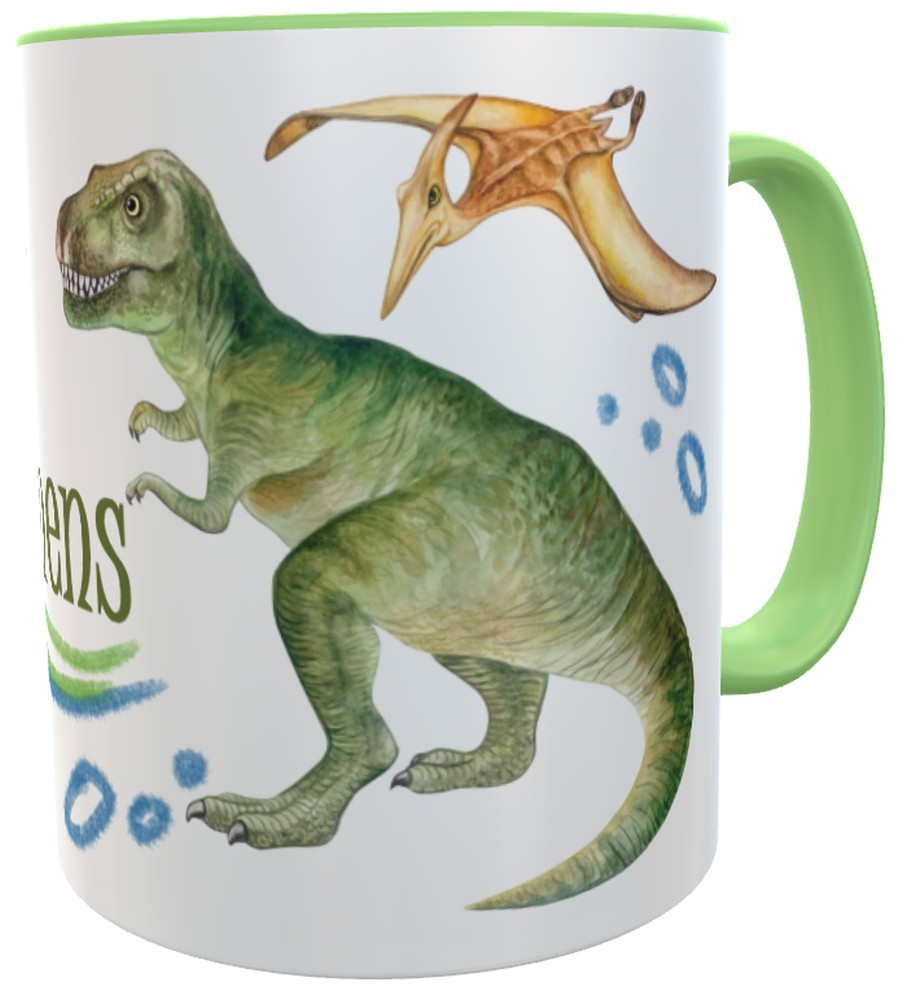 Kindertasse Dino T-Rex mit Wunschname Keramik