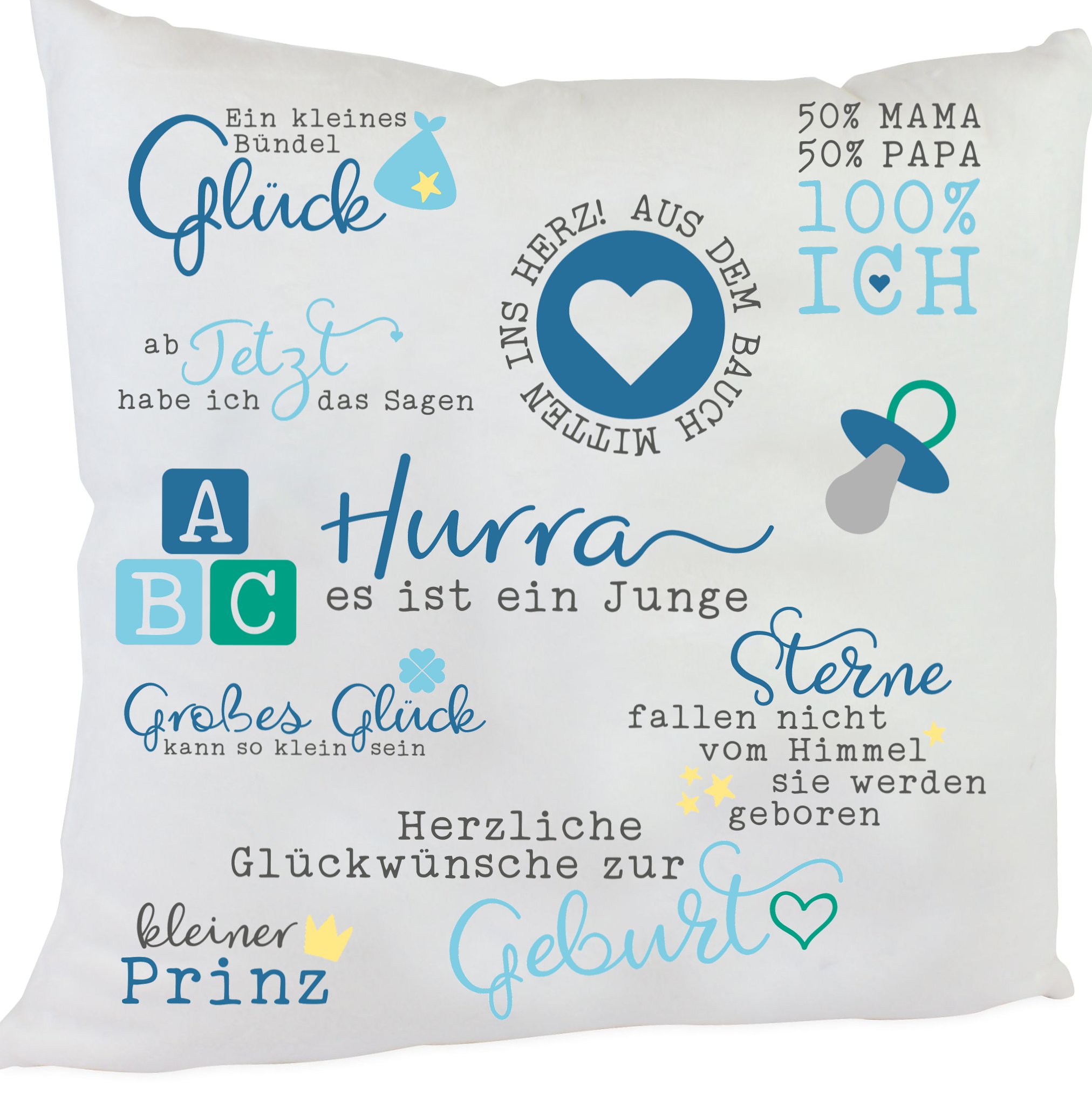 Kissen zur Geburt oder Taufe Spruch Jungen 40 x 40 cm