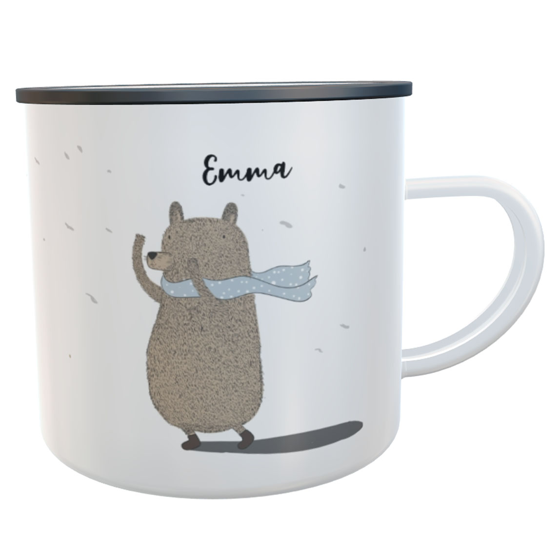 Emaille-Tasse Wetterbär mit Namen