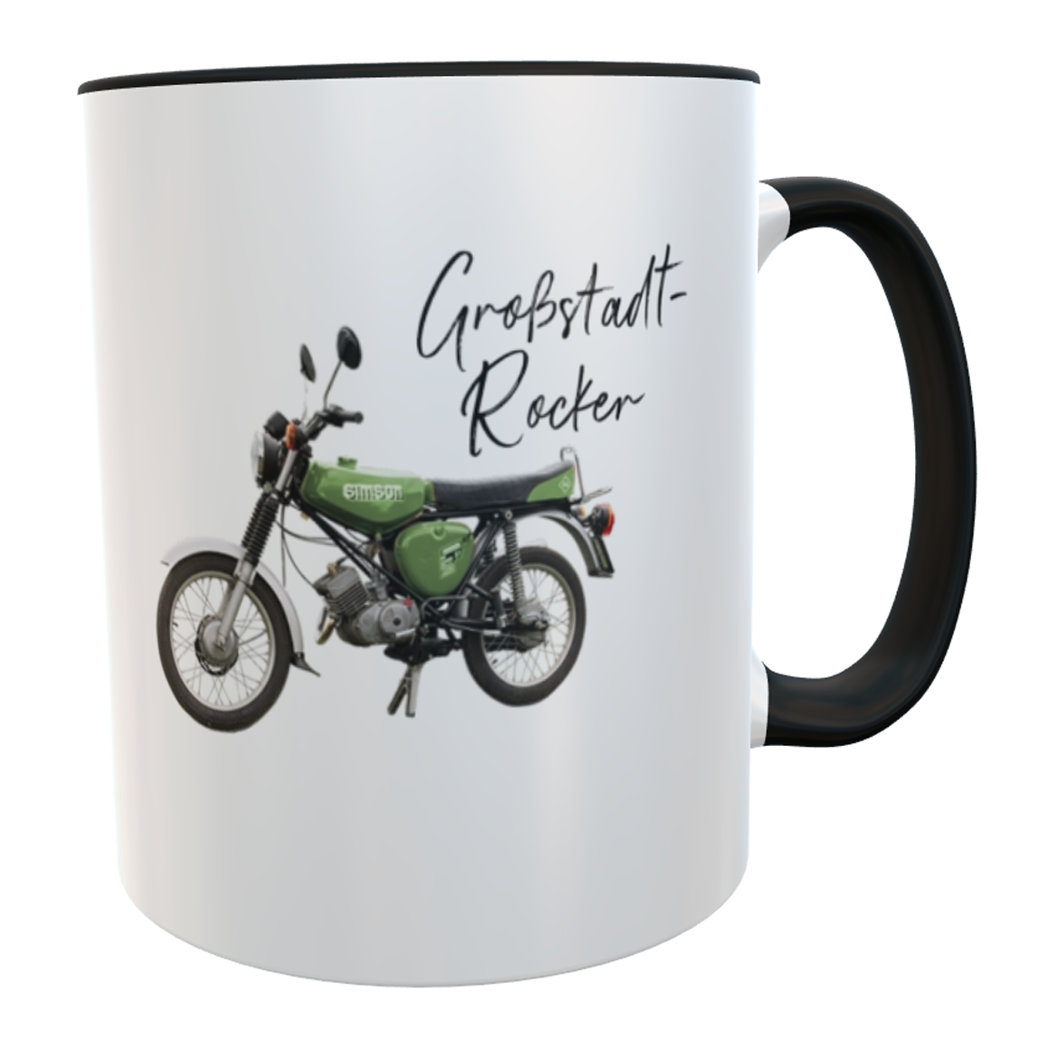Tasse Moped Simson - Großstadt-Rocker - grün mit Namen