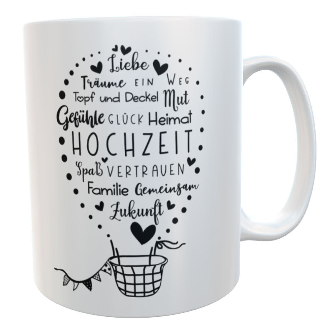 Personalisierte Hochzeitstasse – Liebevolles Geschenk für Brautpaare mit Spruch & Hochzeitsballon-Motiv
