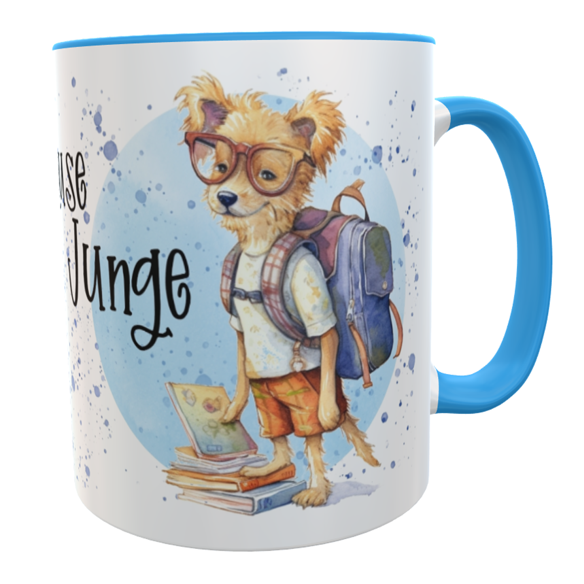 Lustige Schulkind-Tasse zur Einschulung | Personalisiert mit fröhlicher Hund-Illustration mit Namen