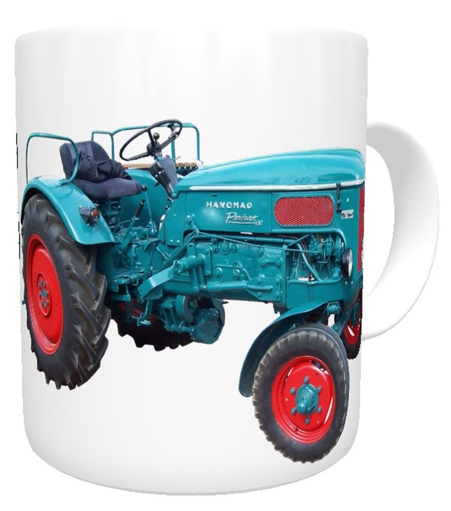 personalisierte Tasse Traktor Hanomag mit Namen Trecker Oldtimer für Landwirte Treckerfahrer blau