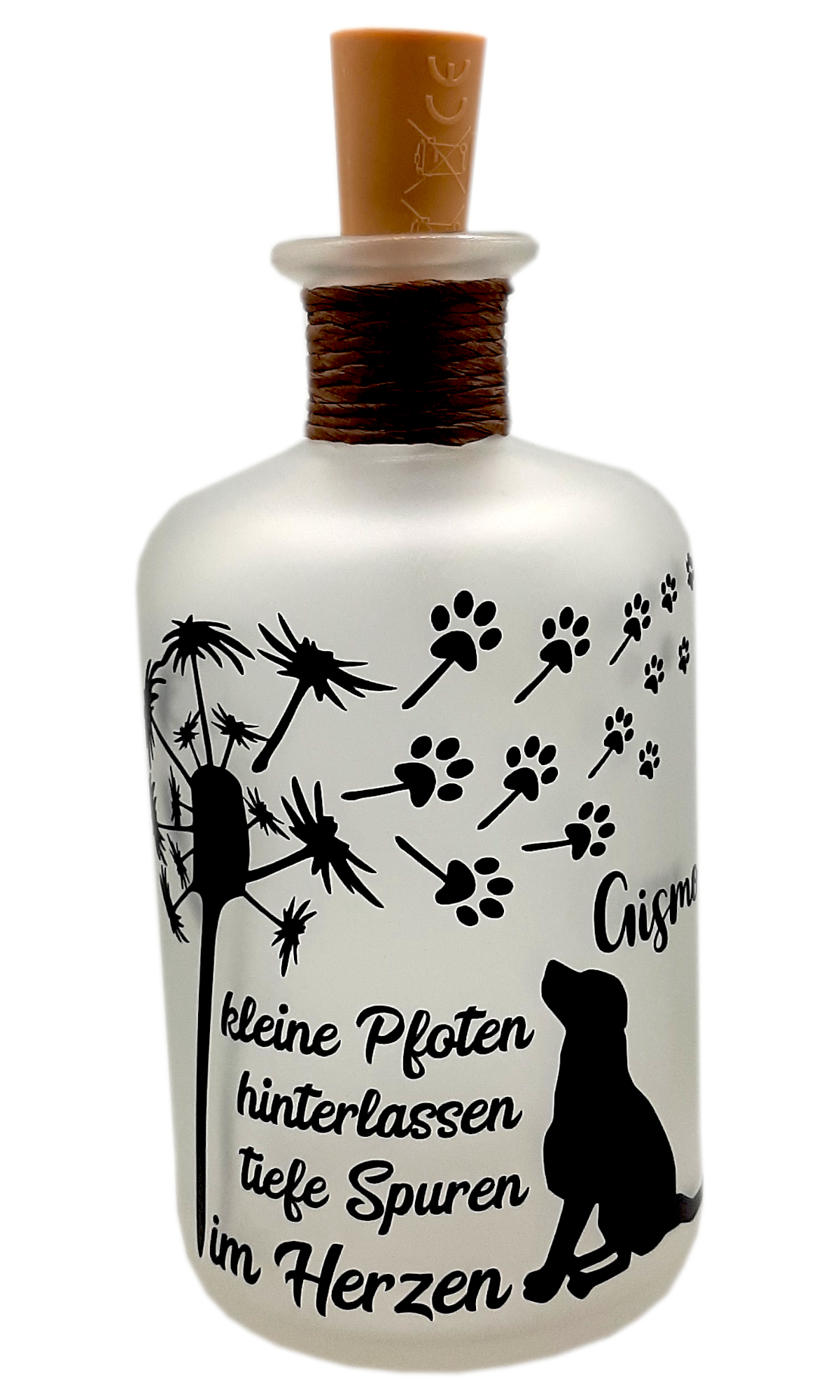 personalisierte LED-Leuchtflasche Trauer Haustier Hund