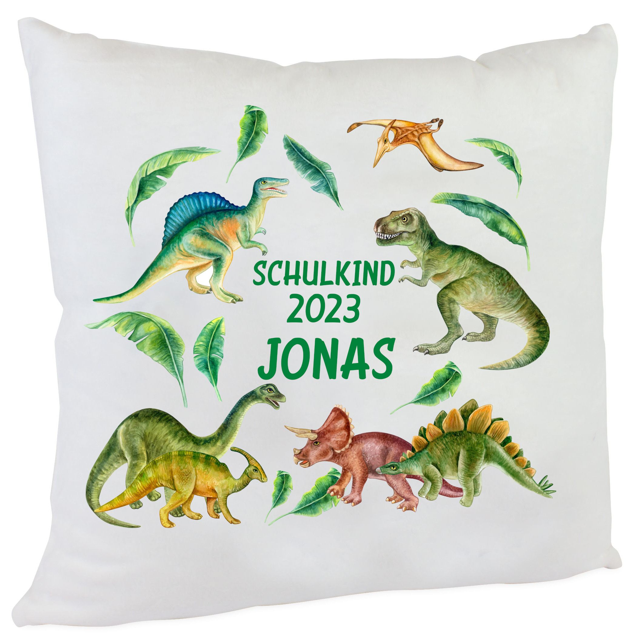 personalisiertes Kissen zur Einschulung T-Rex Schulkind 2023