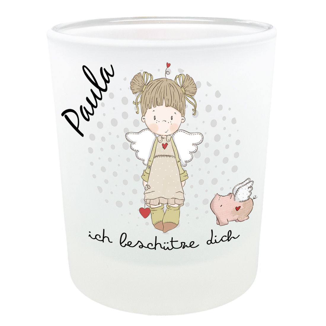 Personalisierter Teelichthalter Schutzengel & Glücksschwein