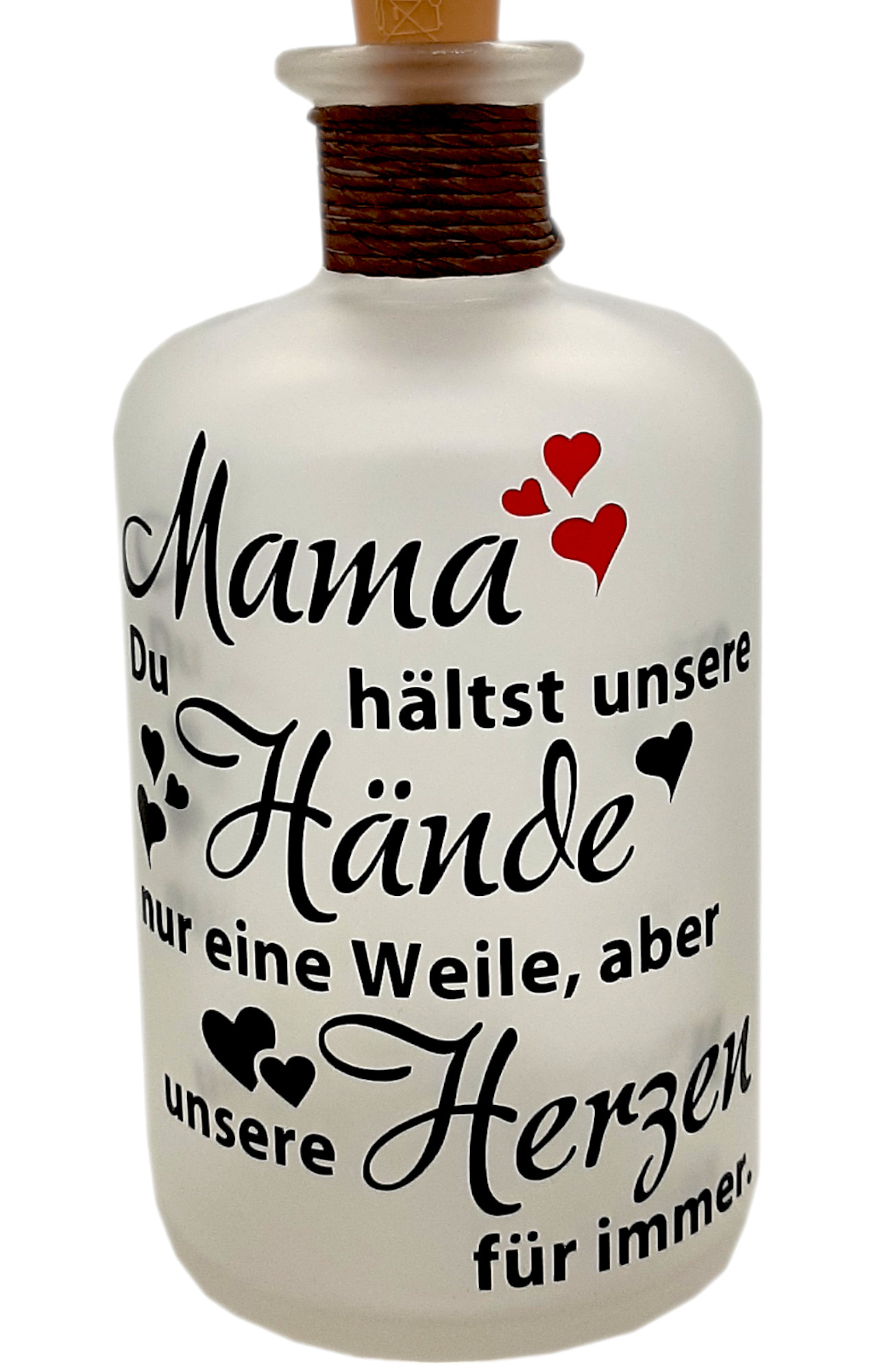 Dekoflasche Gefrostete Botschaftsflasche Mütterliches Herz, 16 cm Bullet Points: