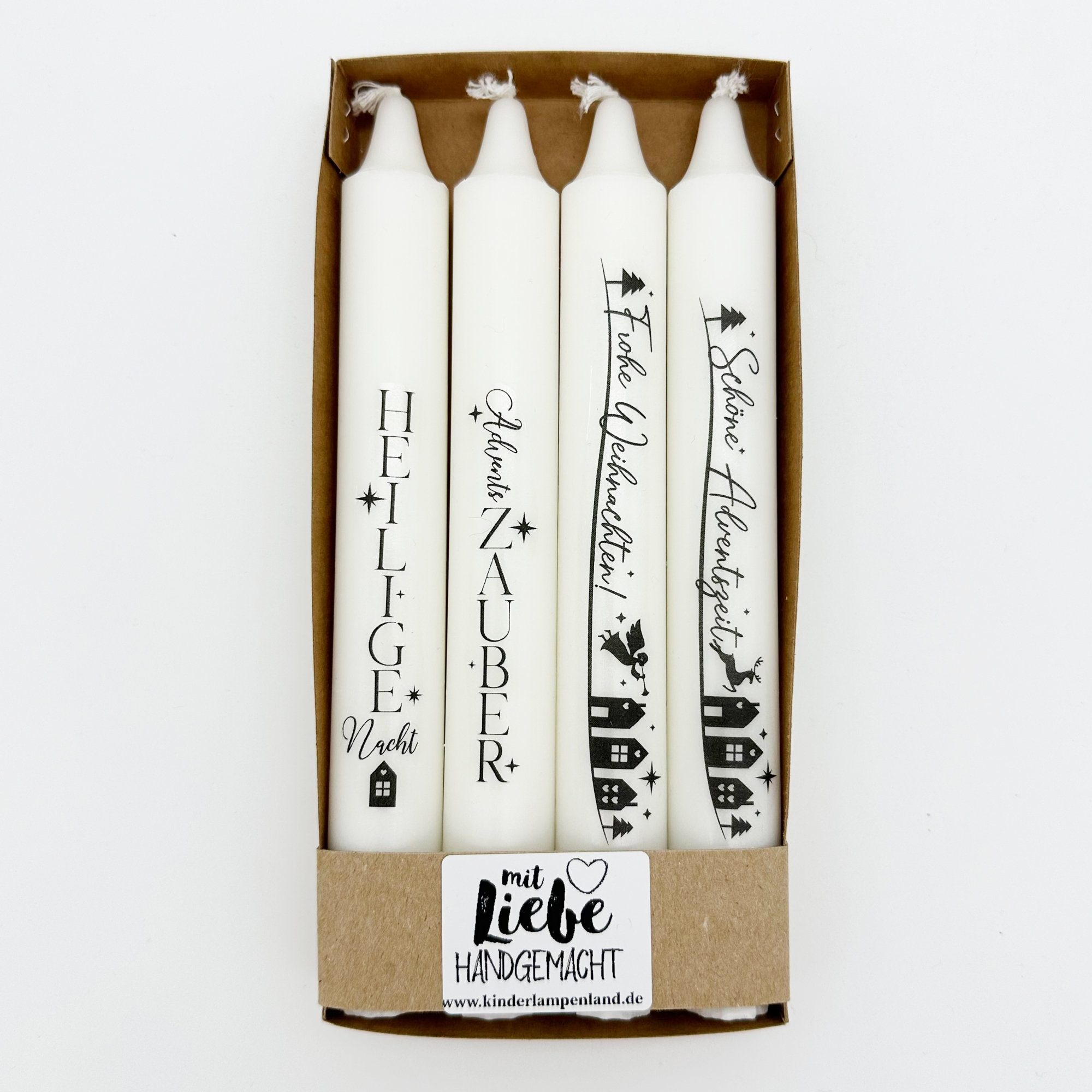 Stabkerzen 4-er Set mit Weihnachtssprüchen