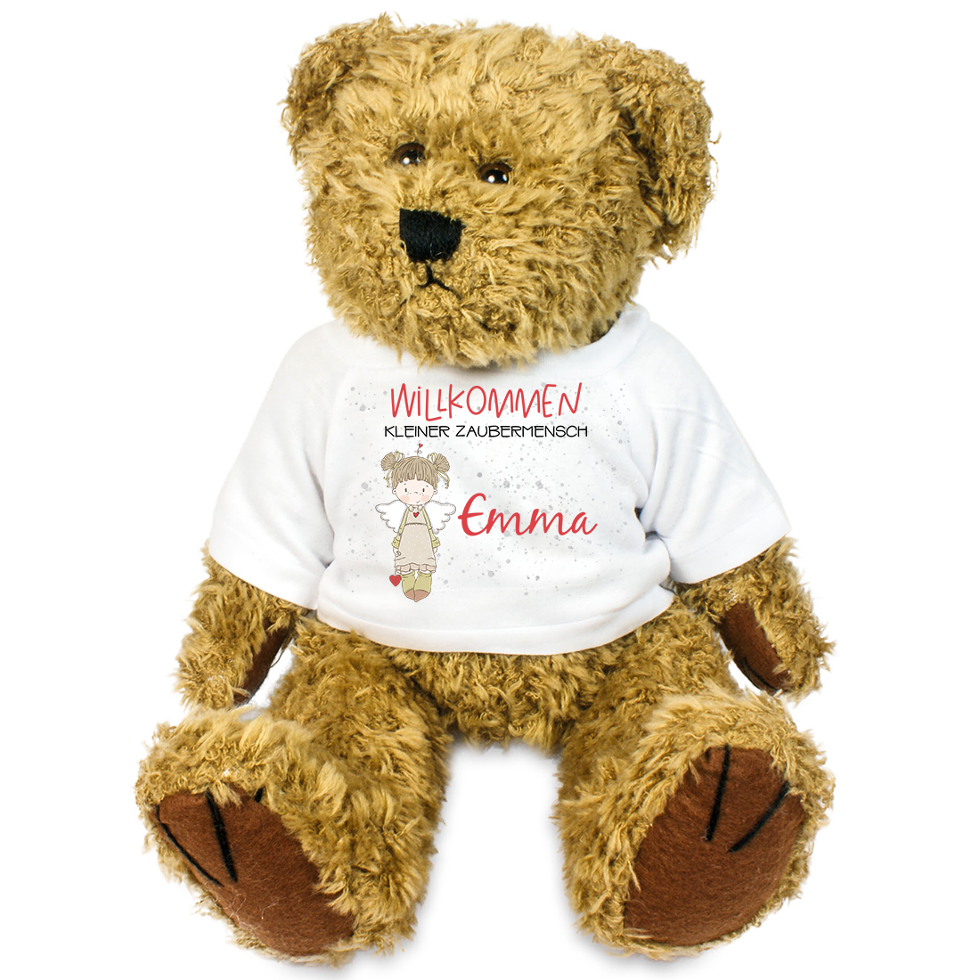 Personalisierter Teddybär zur Geburt - Schutzengel mit Namen