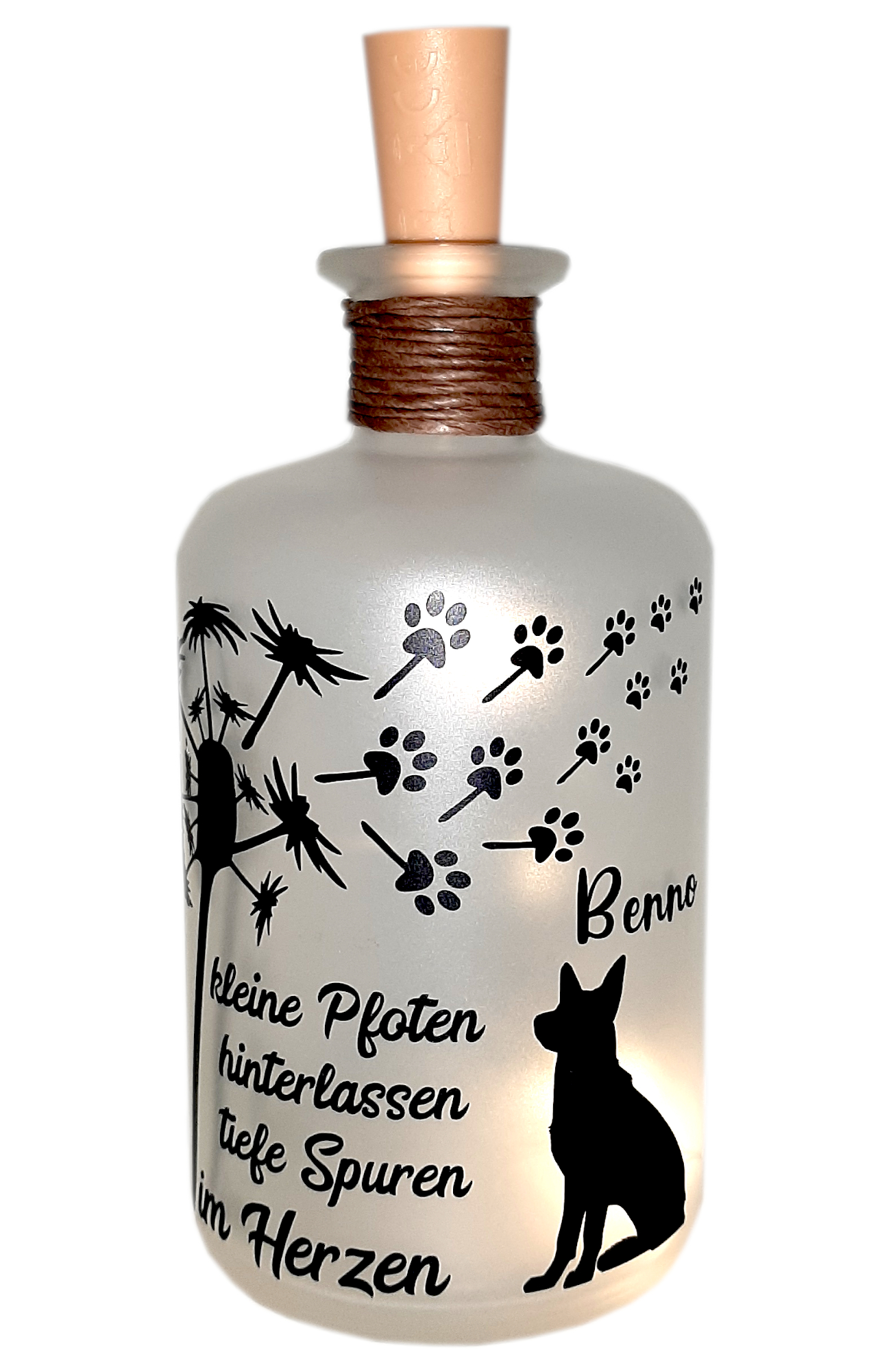 personalisierte LED-Leuchtflasche Trauer Haustier Hund