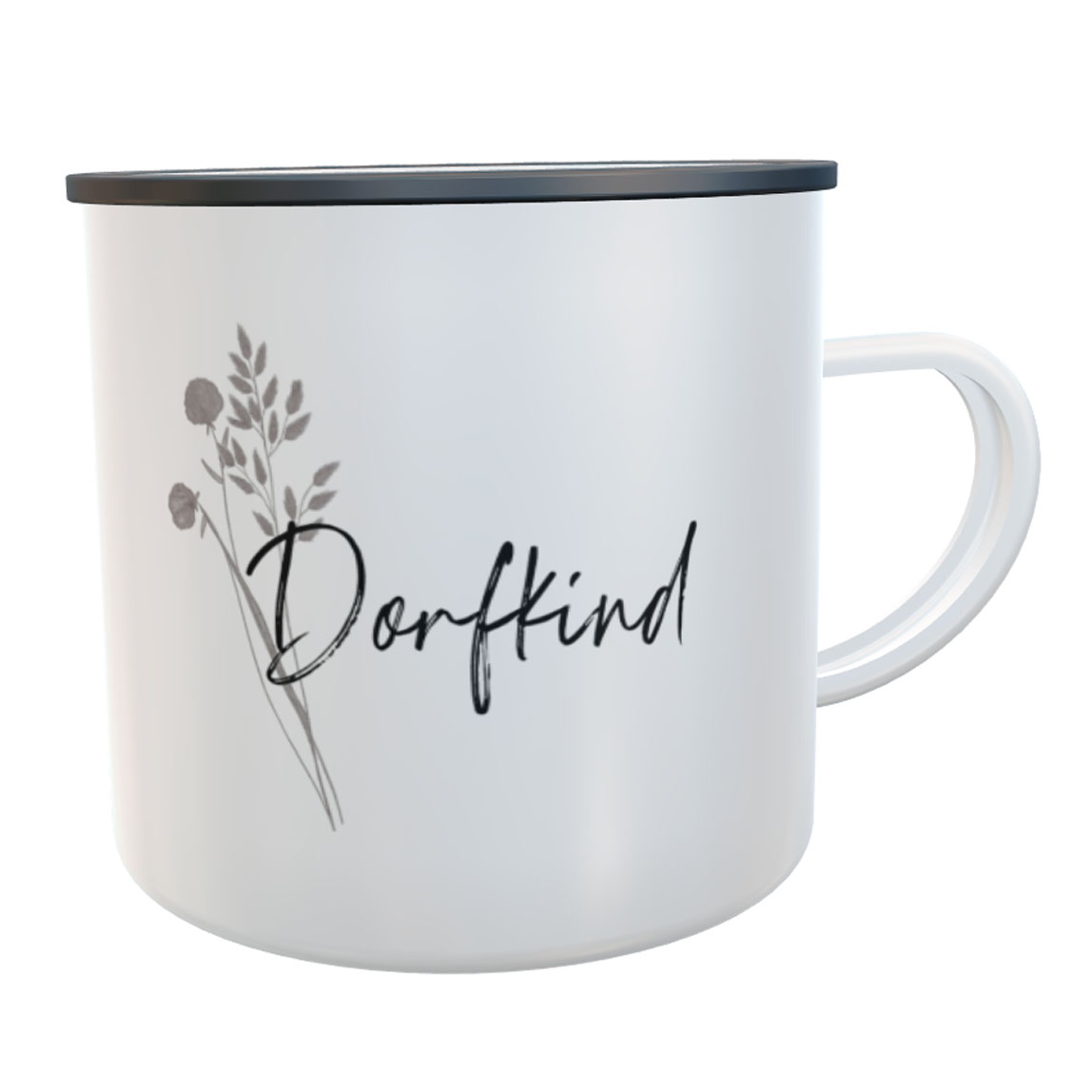 Emaille-Tasse Dorfkind grau/schwarz