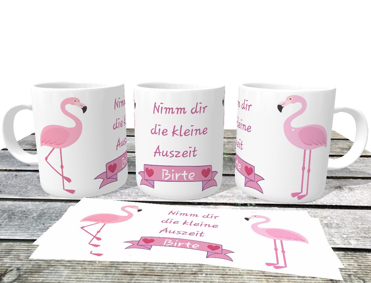 personalisierte Privattasse Flamingo mit Wunschname