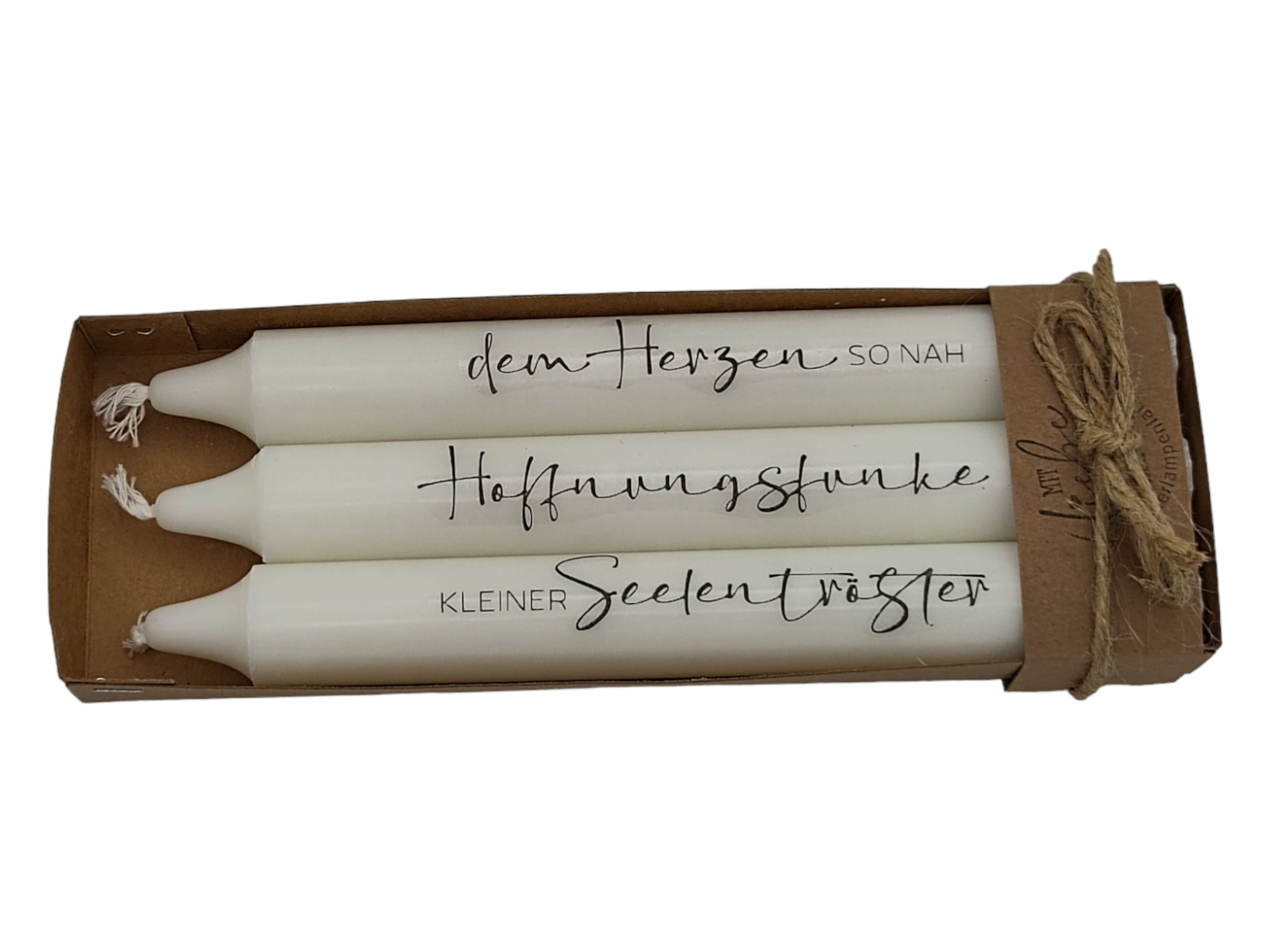 Stabkerzen-Set Herzenswärme - 3er Pack mit Sprüchen