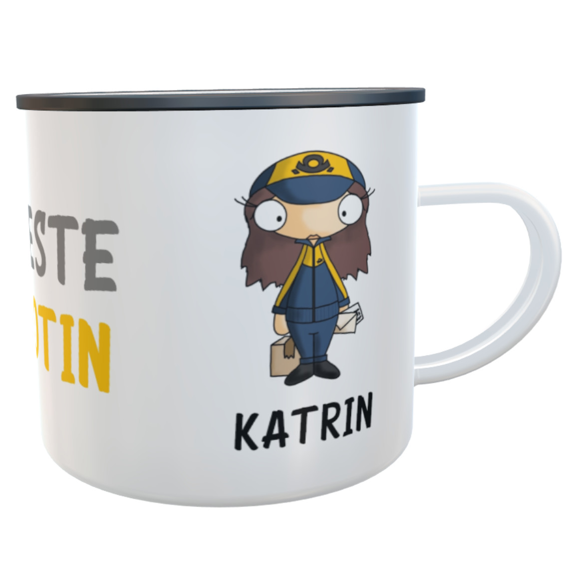 Emaille-Tasse Postbotin mit Namen