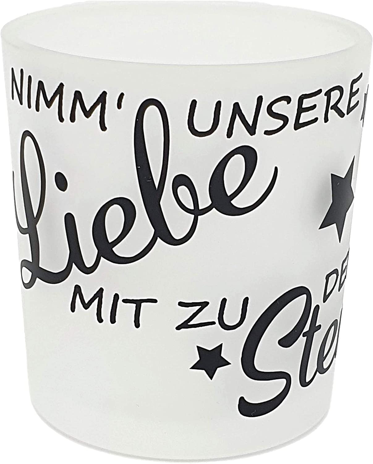 Teelichtglas Trauerlicht mit Spruch schwarz