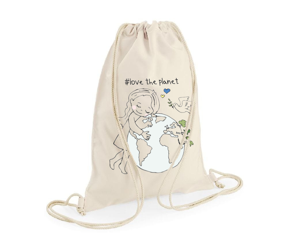Sportbeutel love the planet Mädchen mit Namen Friedenstaube Rucksack Demobeutel Tasche Turnbeutel