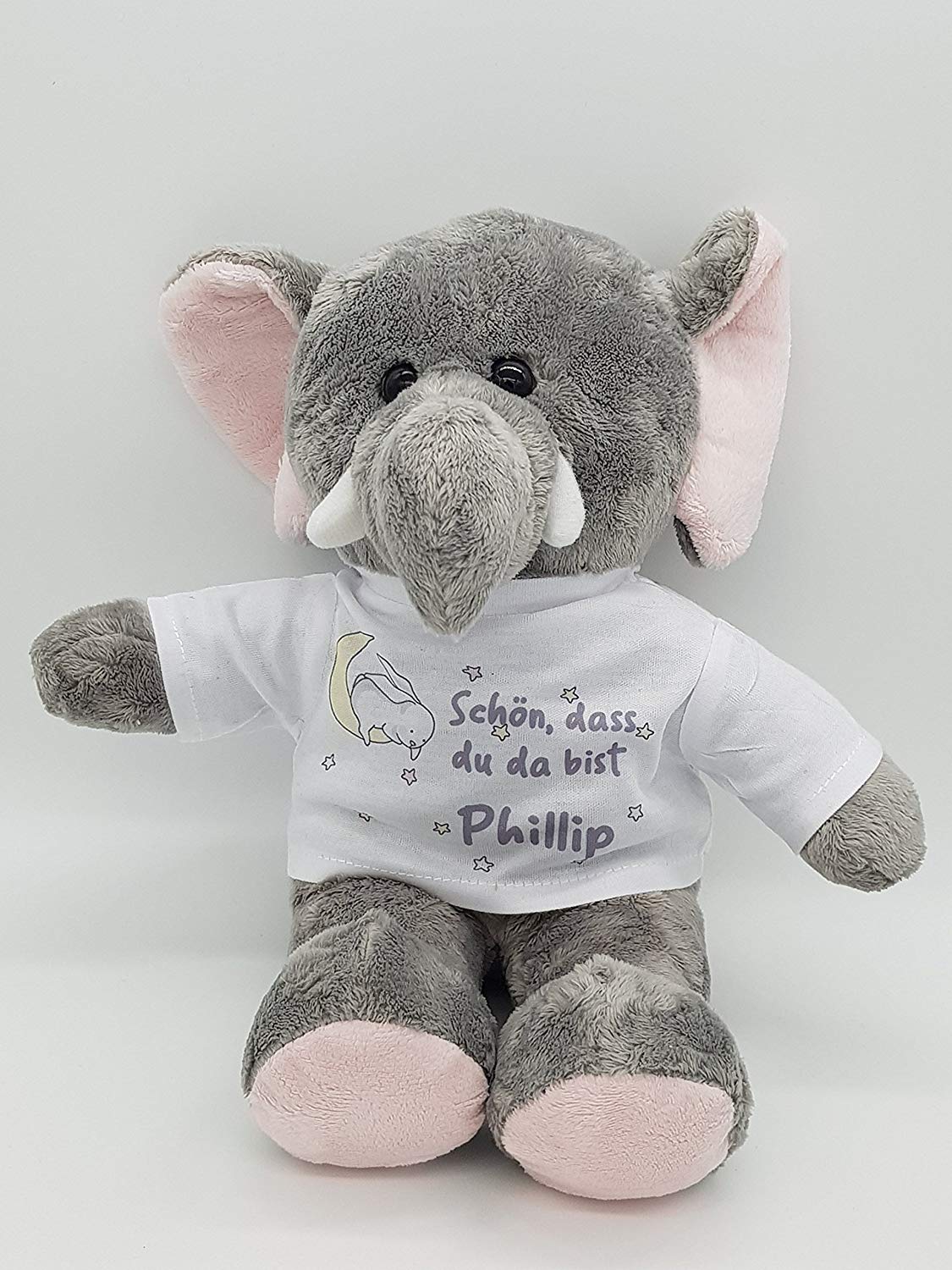 personalisierter Elefant Kuscheltier zur Geburt mit Wunschname Glücksbringer