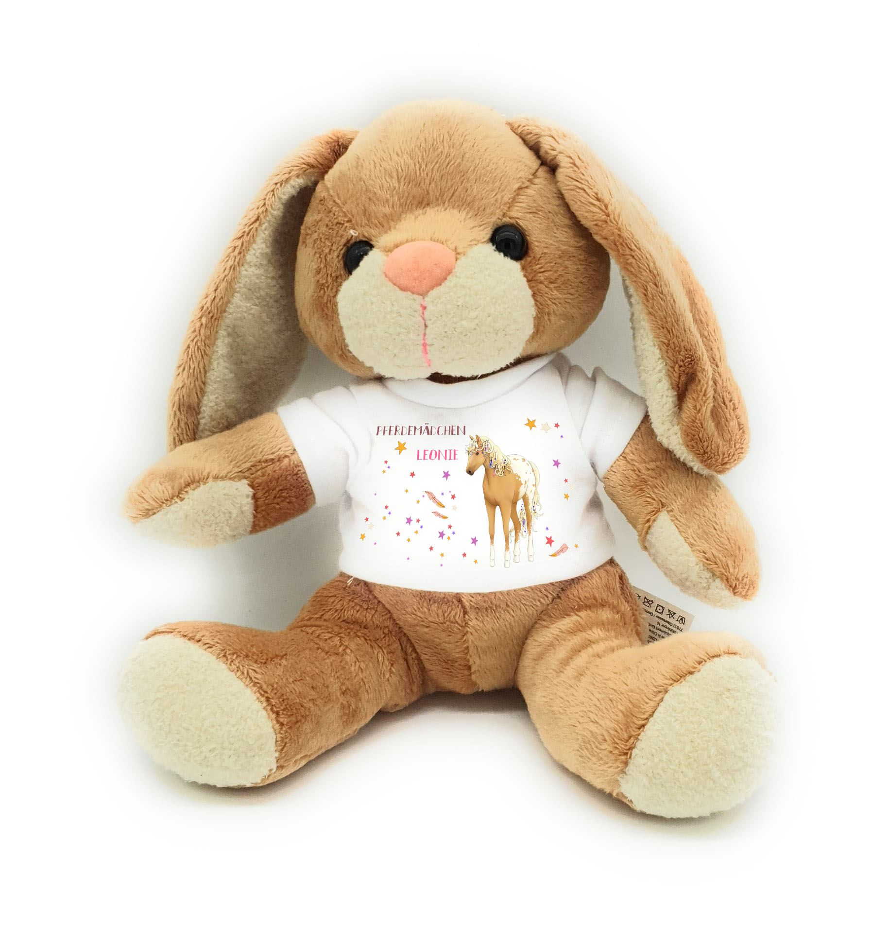 personalisierter Hase Kuscheltier Pferdemädchen beige