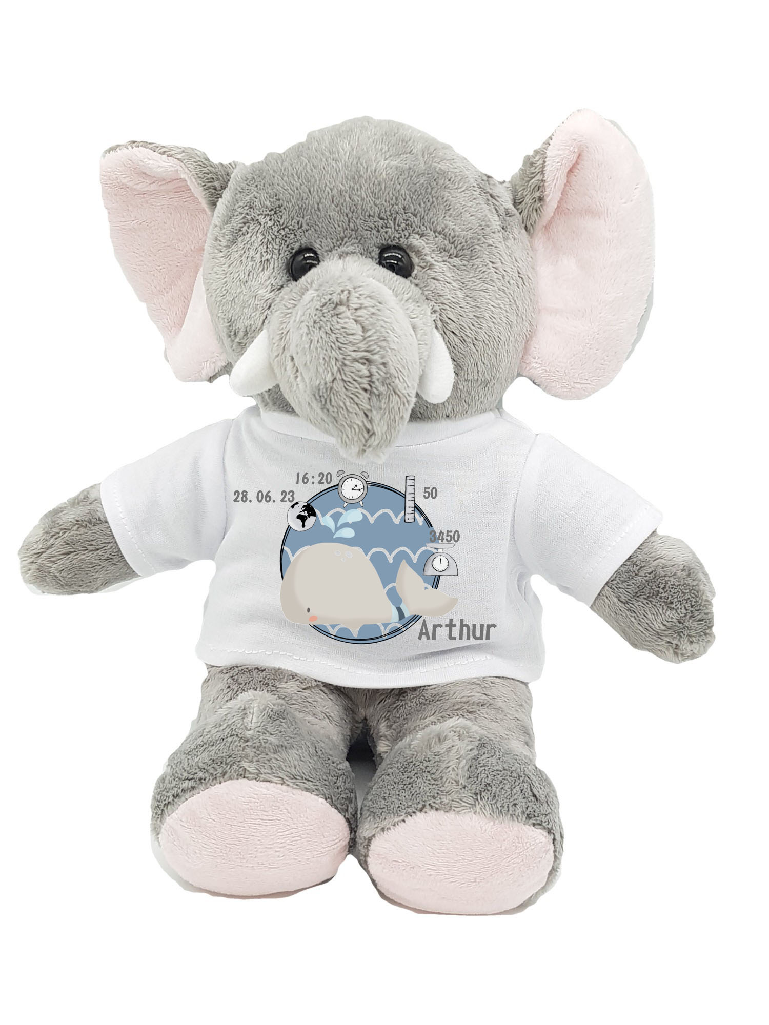 personalisierter Elefant Kuscheltier zur Geburt mit Namen und Geburtsdaten