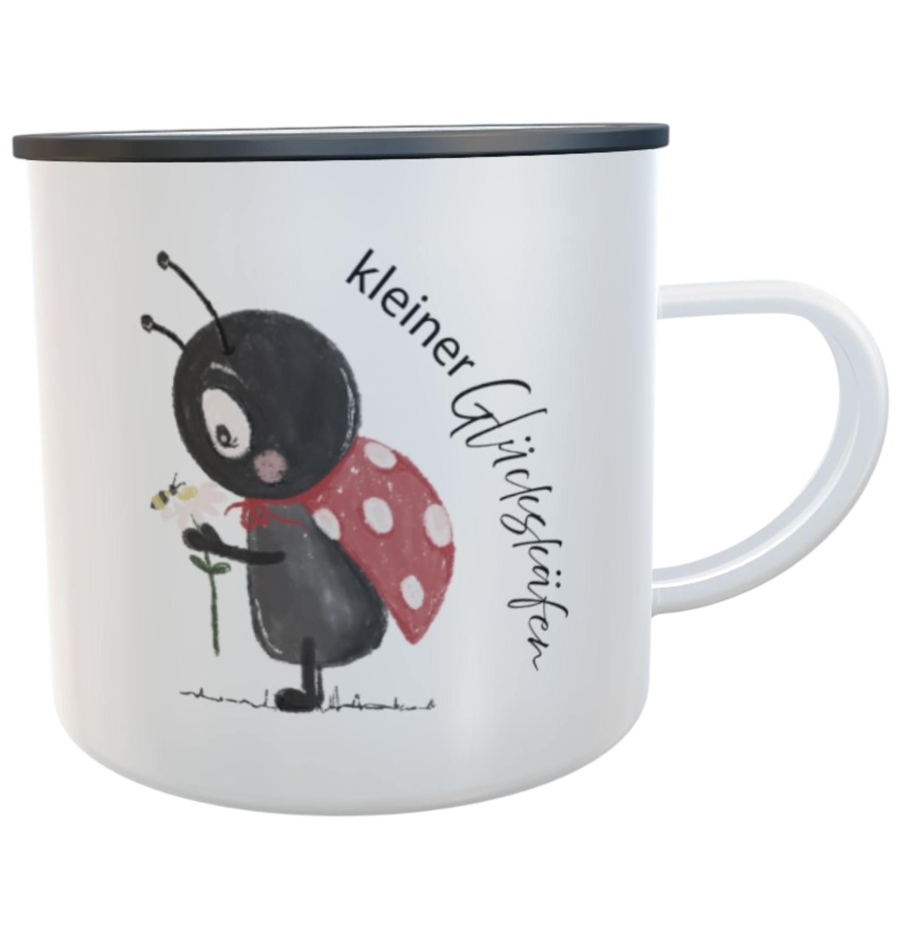 Glückskäfer Emaille-Tasse – Personalisiert mit deinem Wunschnamen