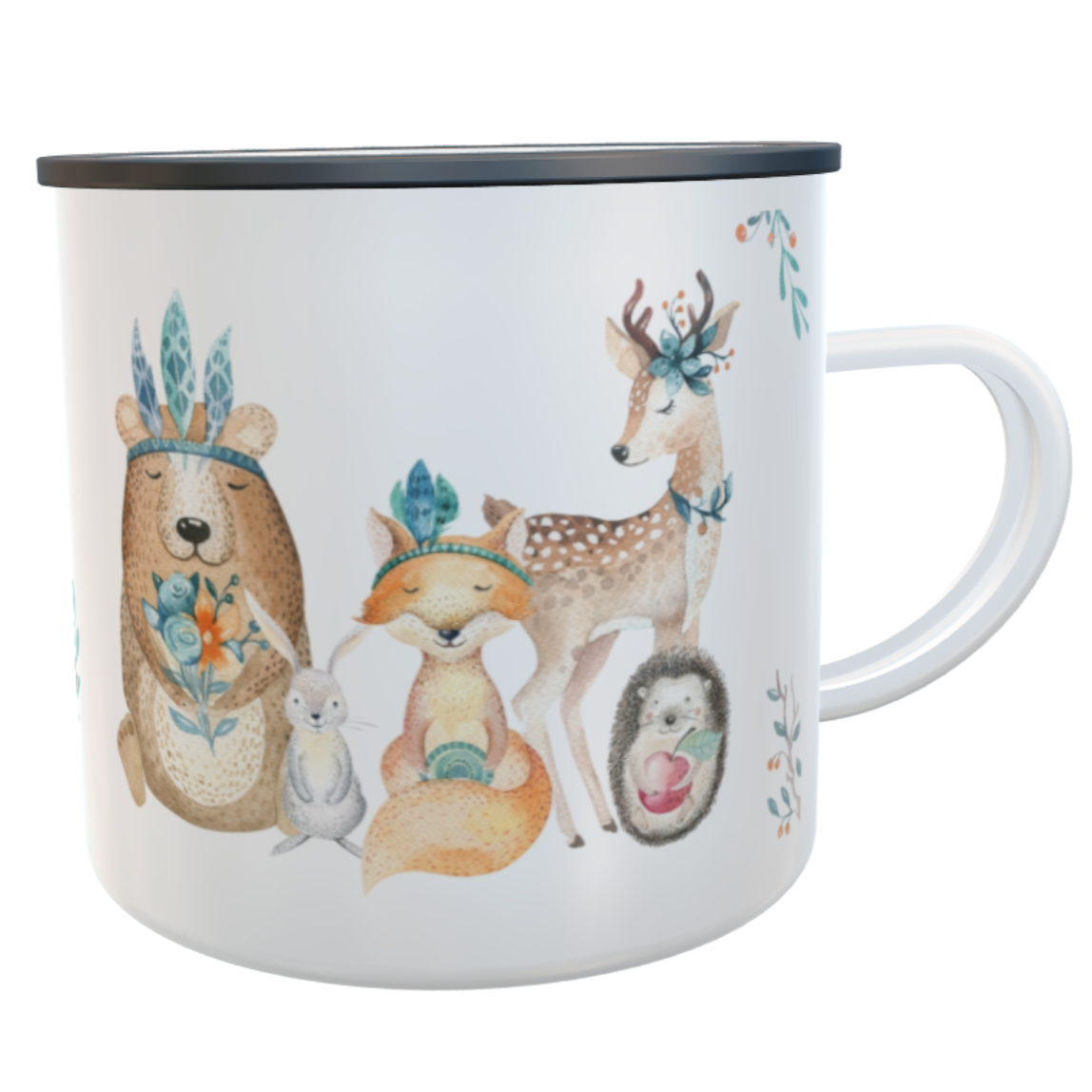 Tasse Waldtiere mit Namen Emaille