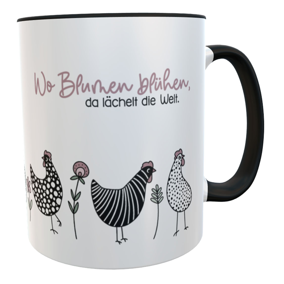 peronalisierte Kaffeetasse Spruch - Wo Blumen blühen da lächelt die Welt