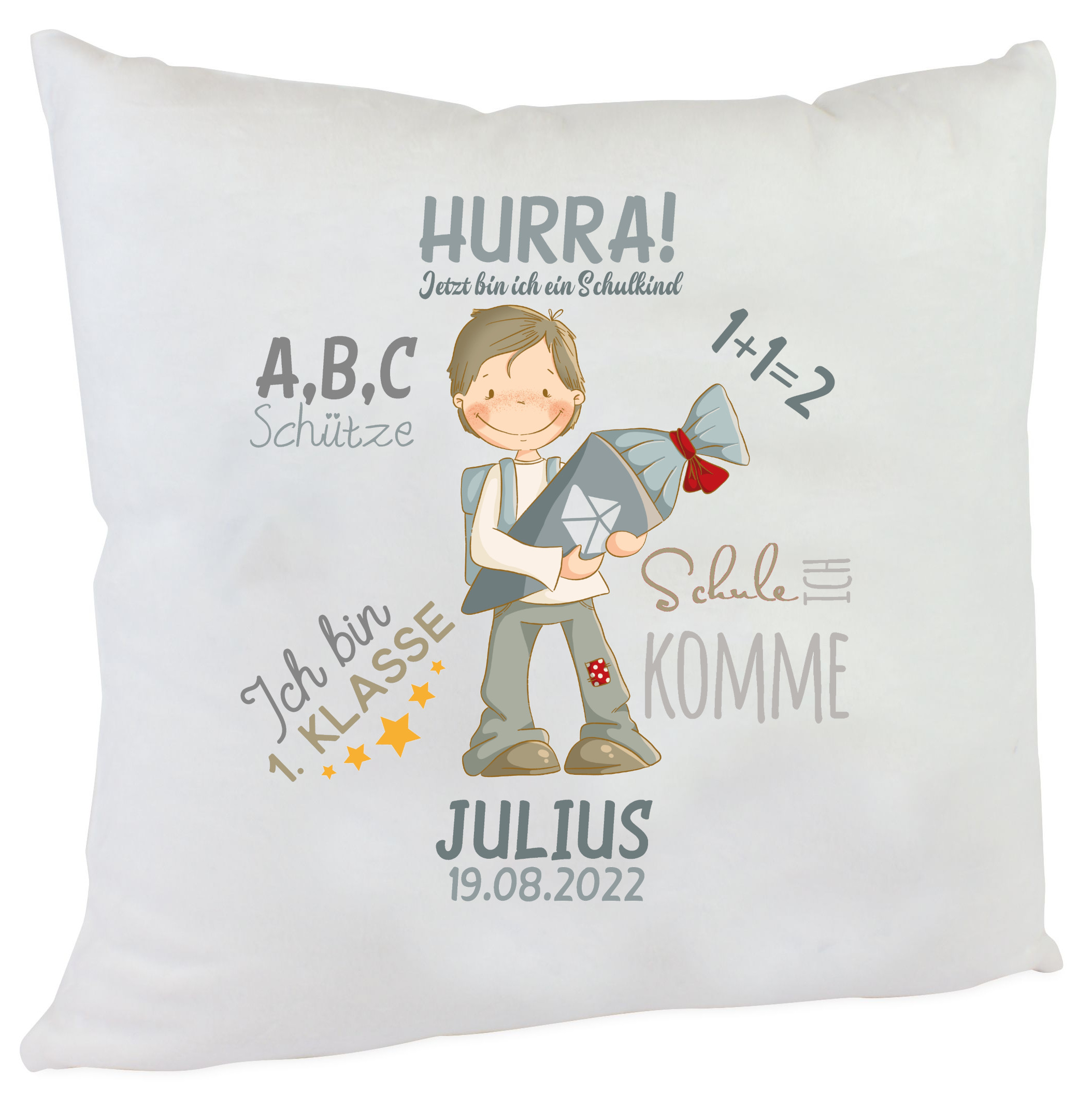 personalisiertes Kissen zur Einschulung Junge