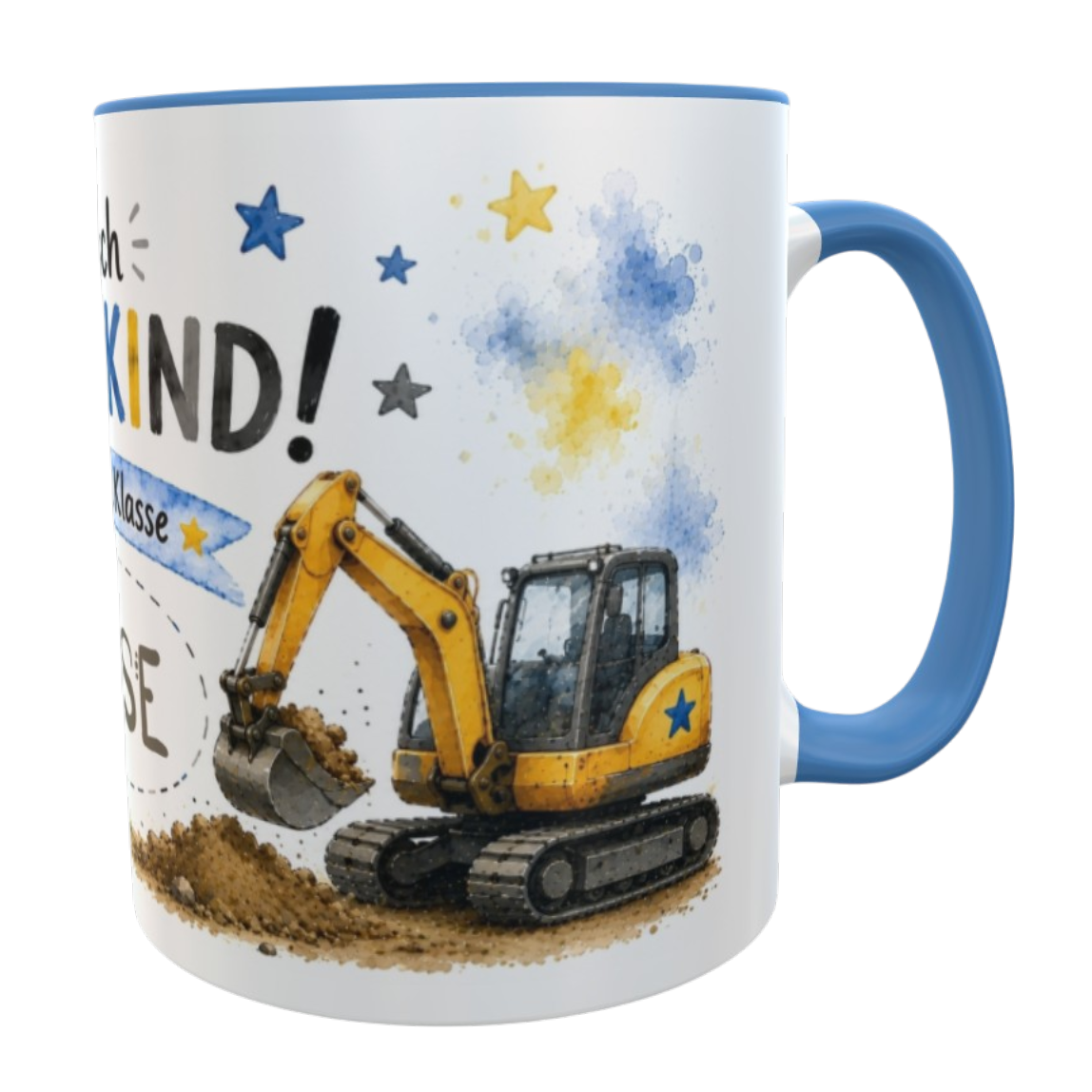 Personalisierte Einschulungstasse Bagger – Endlich Schulkind 2026 mit Wunschname | 330 ml Keramiktasse für Jungen