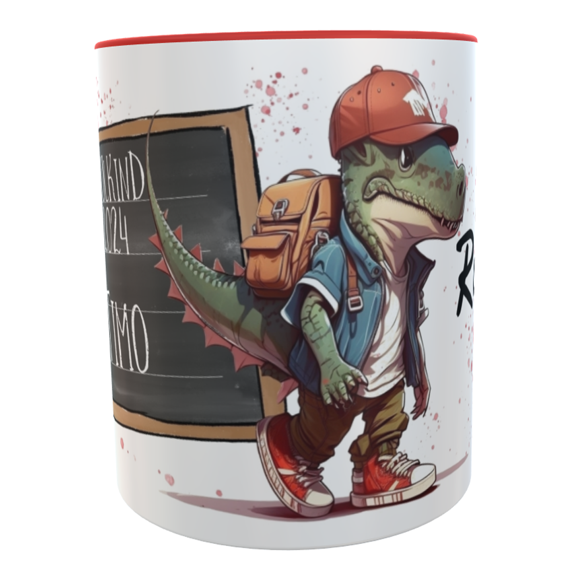 Schulkind 2026 - personalisierte Tasse Dino Pausenhof-Rocker