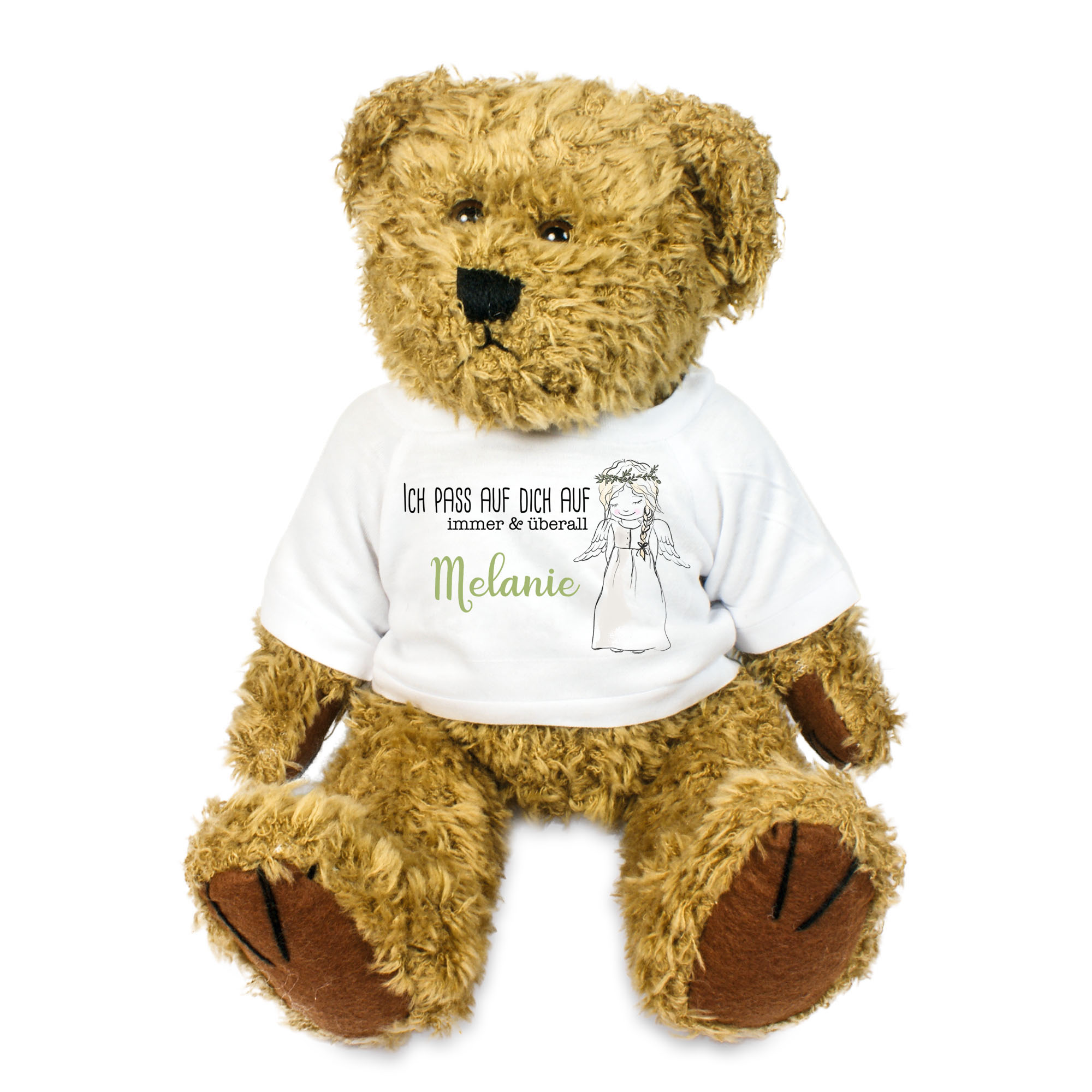 Teddy-Bär mit Schutzengel und Blumenkranz