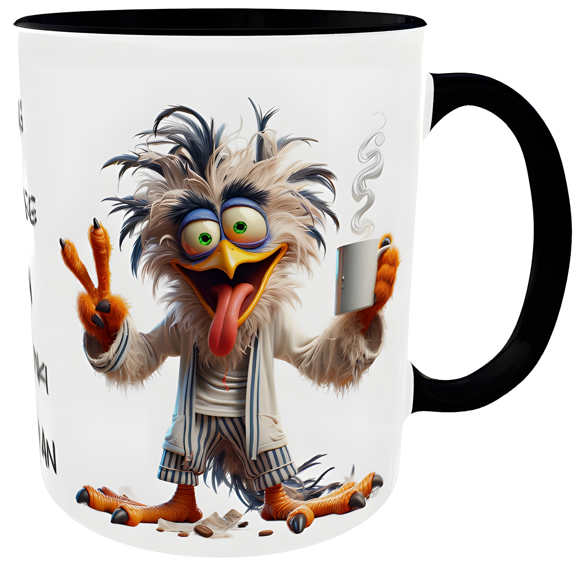 Lustige Bürotasse, Morgenmuffel - Hahn mit Kaffeetasse lustiger Spruch, Ohne Kaffee kein Kikeriki