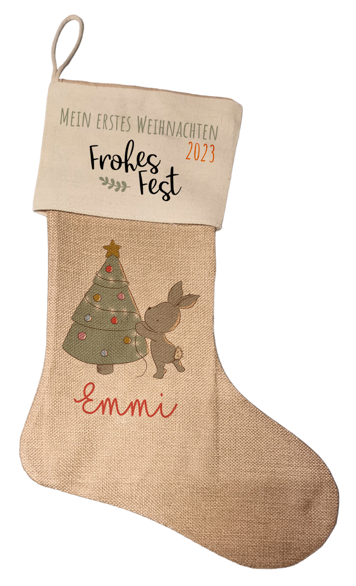 Nikolausstrumpf zum befüllen Hase Spruch mein erstes Weihnachten